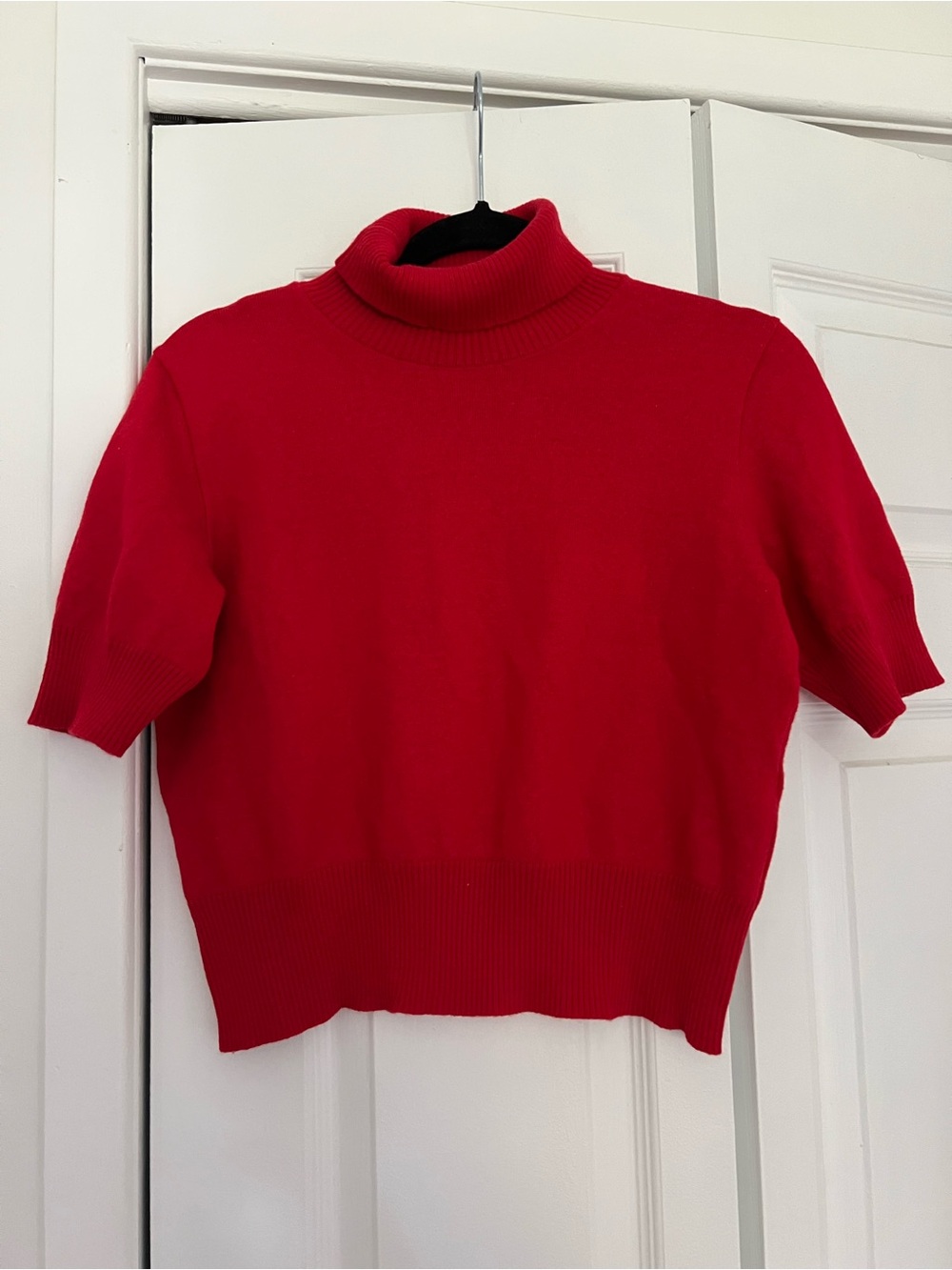 Turtleneck Cropped Knit Sweater - Red
